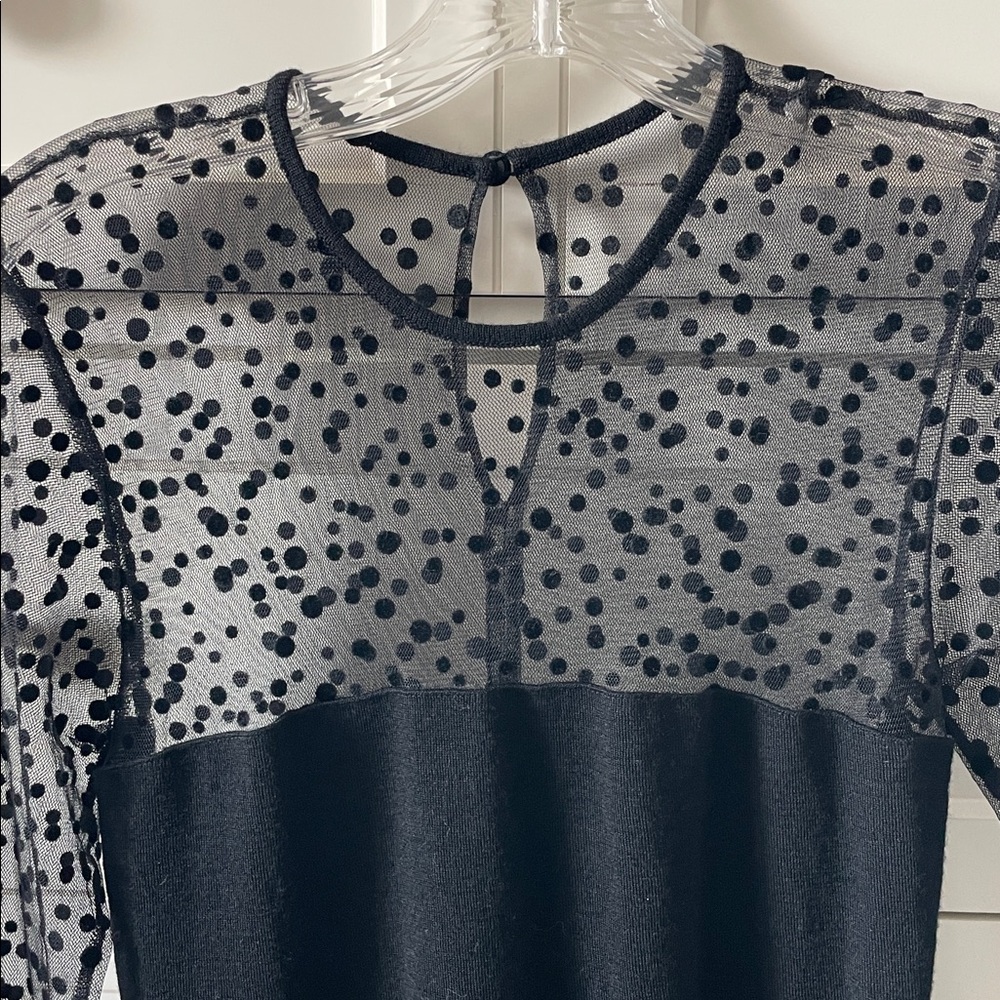 Andrea Jovine Women’s Vintage Black Sheer Polka Dot Illusion Bodycon Dress - Picture 2 of 7